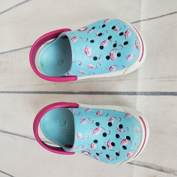 CROCS Crocband Clog Pale Turquoise Pink Flamingo  Pattern Size Baby 4-5 - Picture 7 of 12
